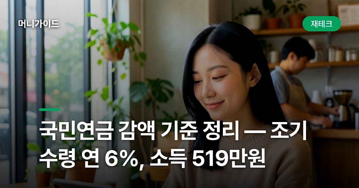 국민연금 감액 기준 정리 — 조기수령 연 6%, 소득 519만원